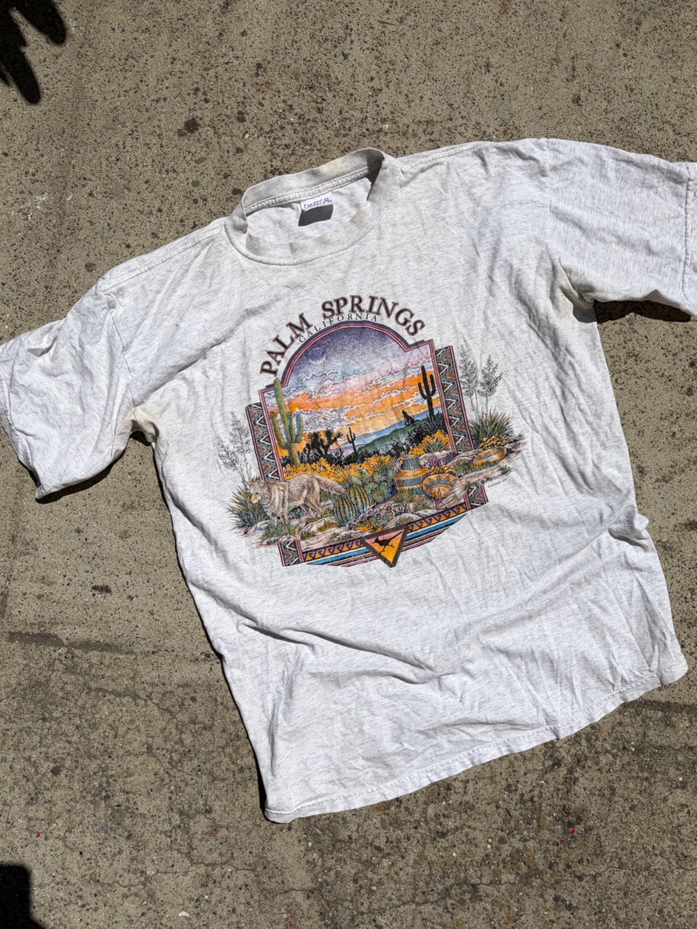Palm Springs Tourist tee Vintage-Style Light Heather Grey Graphic Tee